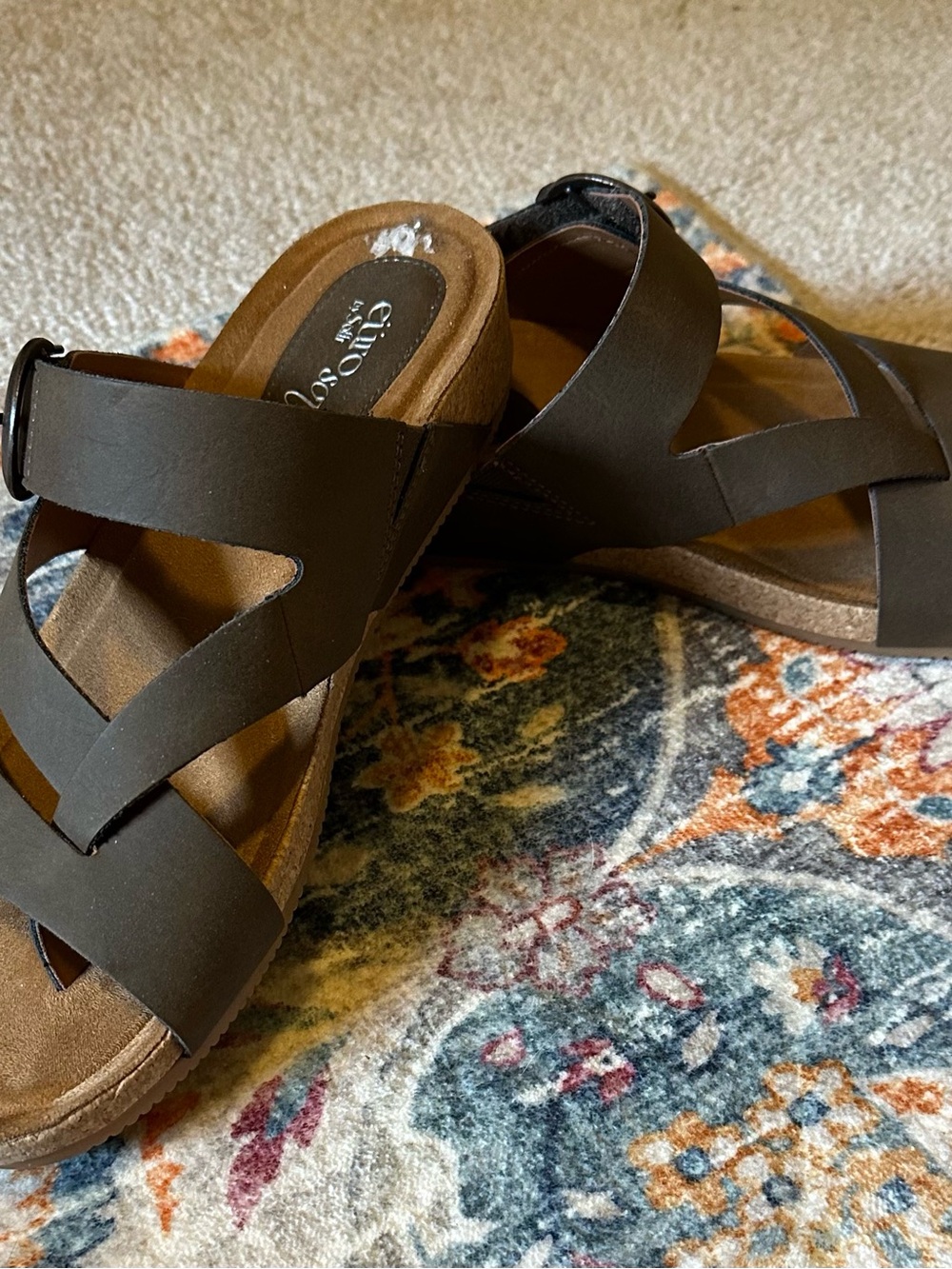 Women's Brown Cross-Strap Comfort Sandals with Back Strap